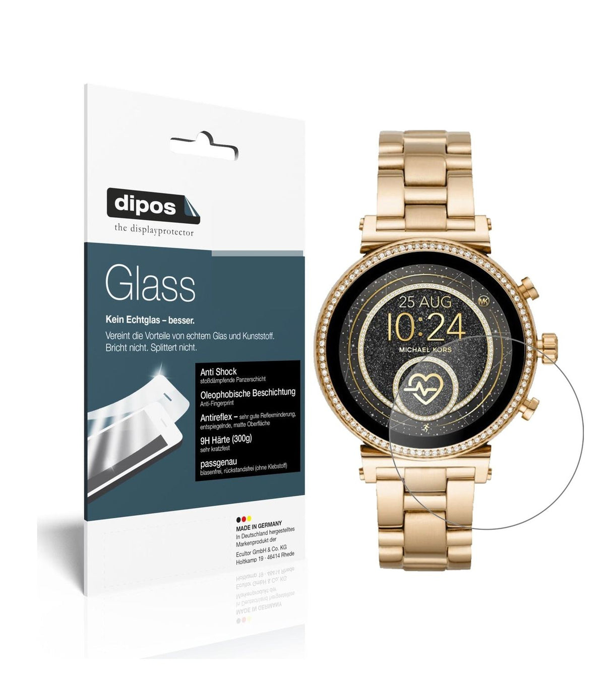 Matte Displayschutzfolie von dipos passend für Michael Kors Sofie 2.0 Smartwatch, 9H kratzfest und blasenfrei montiert