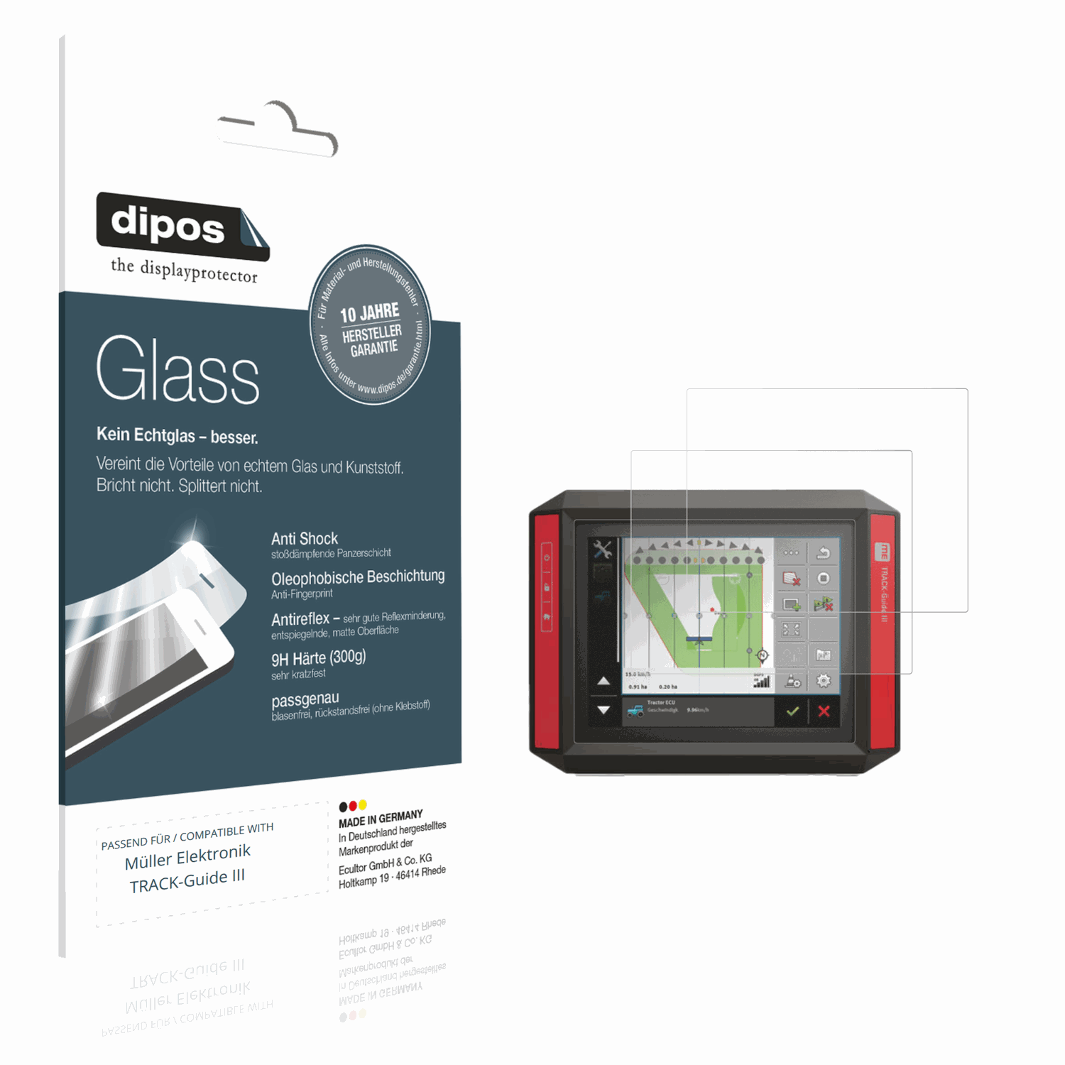 Matte Displayschutzfolie von dipos passend für Müller Elektronik TRACK-Guide III, 9H kratzfest und blasenfrei montiert