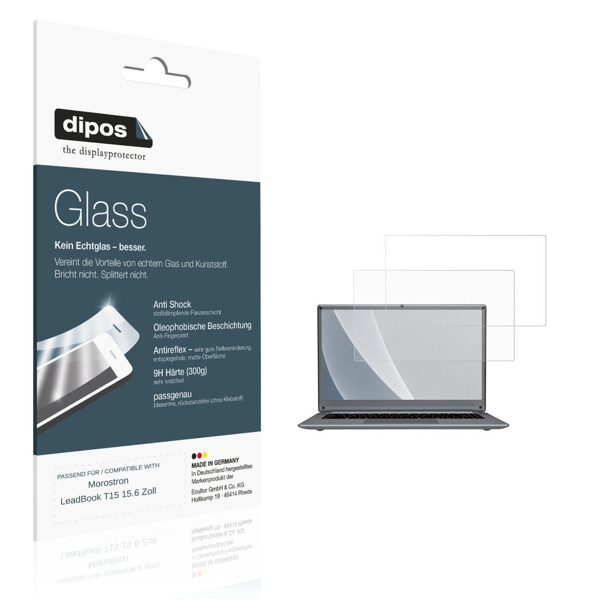 Matte Displayschutzfolie von dipos passend für Morostron LeadBook T15 15.6 Zoll, 9H kratzfest und blasenfrei montiert