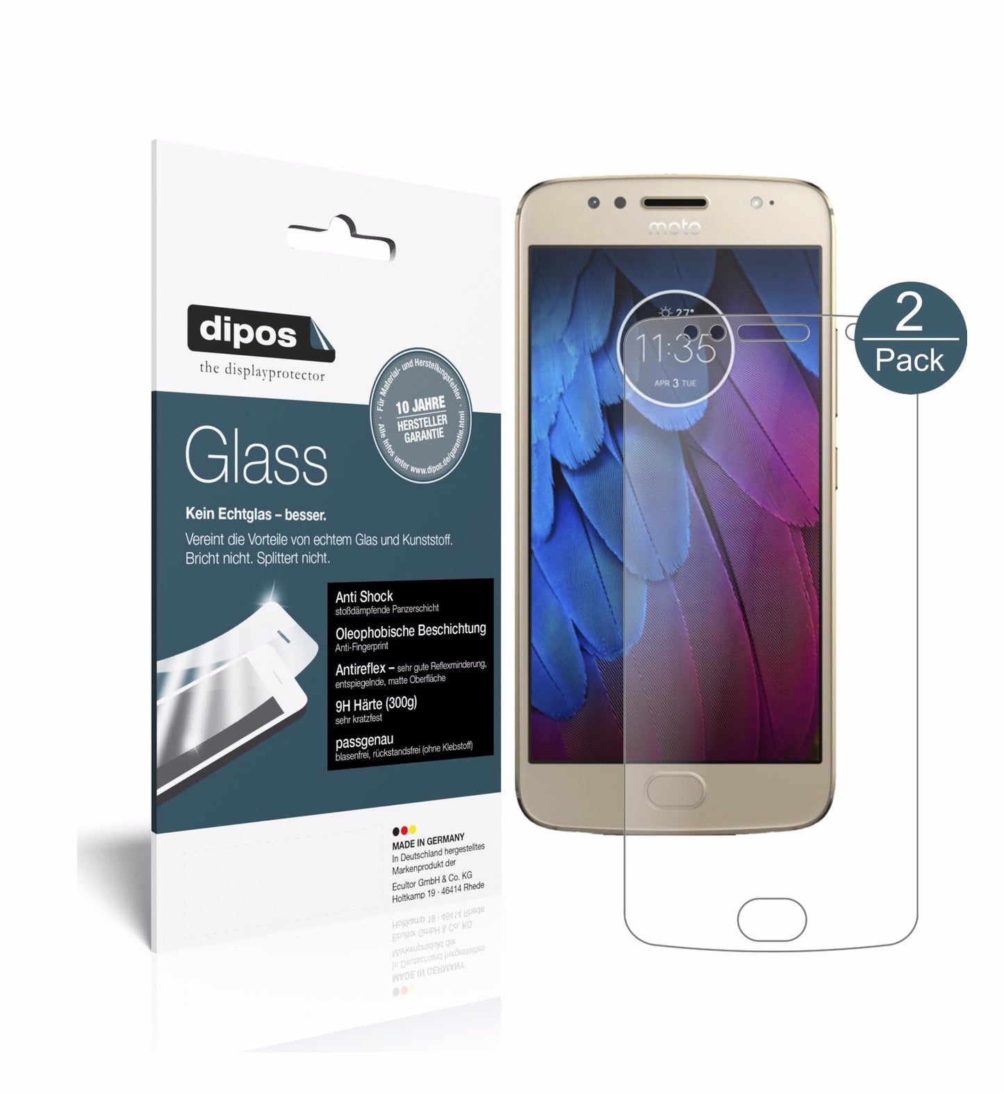 Matte Displayschutzfolie von dipos passend für Motorola Moto G5s, 9H kratzfest und blasenfrei montiert