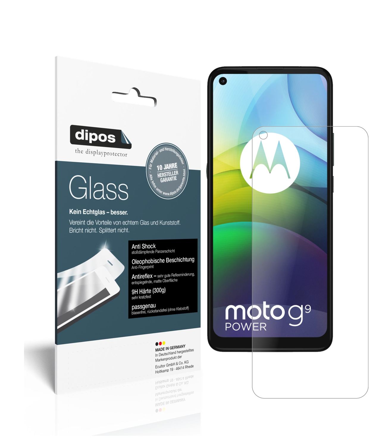 Matte Displayschutzfolie von dipos passend für Motorola Moto G9 Power, 9H kratzfest und blasenfrei montiert
