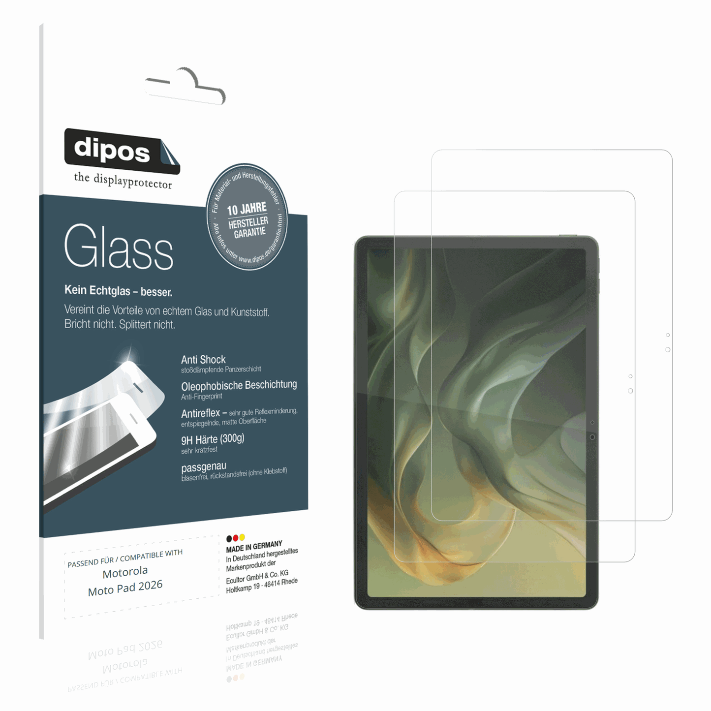 Matte Displayschutzfolie von dipos passend für Motorola Moto Pad 2026, 9H kratzfest und blasenfrei montiert