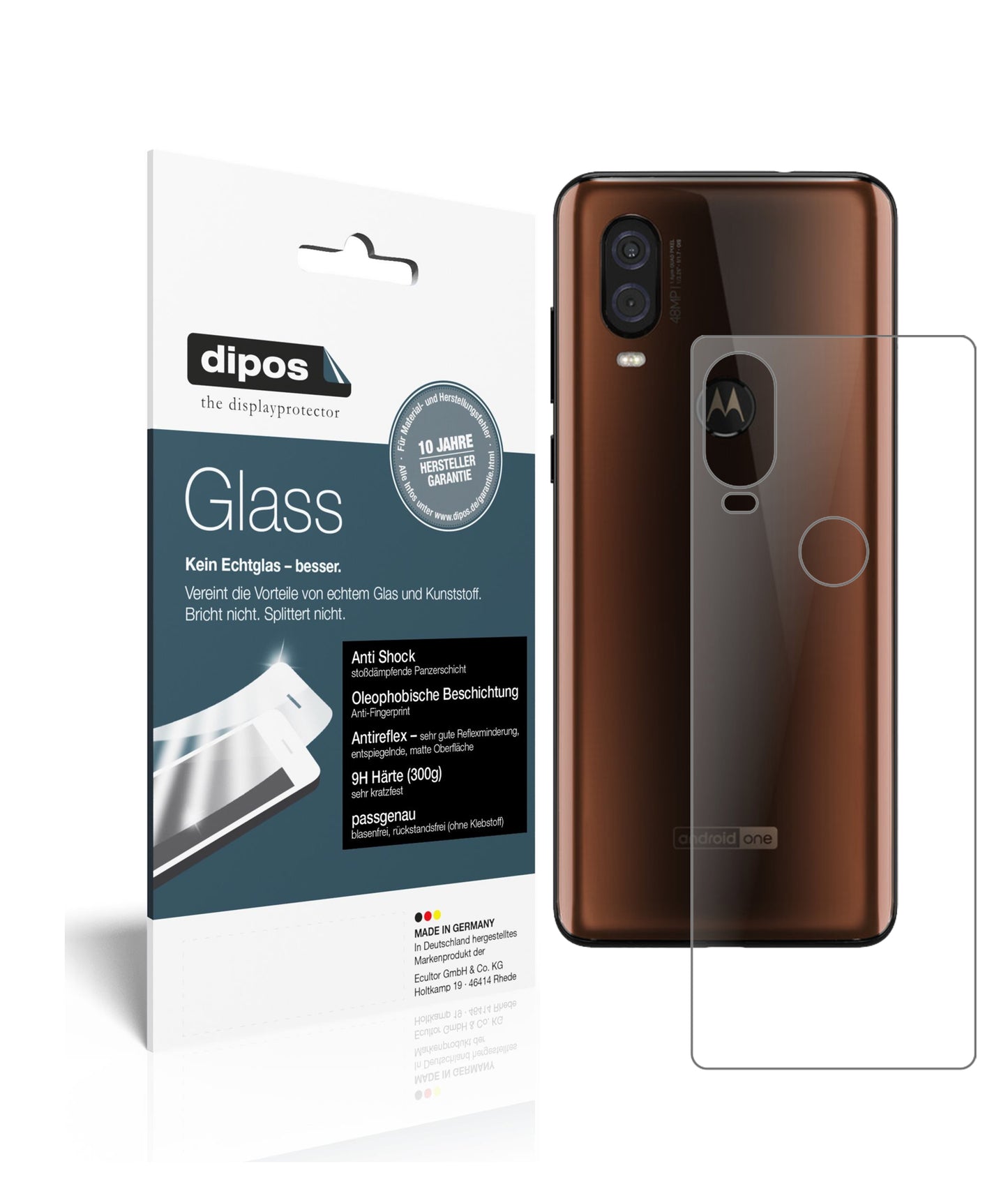 Matte Displayschutzfolie von dipos passend für Motorola One Vision Rückseite, 9H kratzfest und blasenfrei montiert