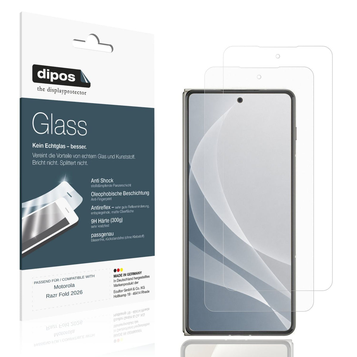 Matte Displayschutzfolie von dipos passend für Motorola Razr Fold 2026 Aussenseite, 9H kratzfest und blasenfrei montiert