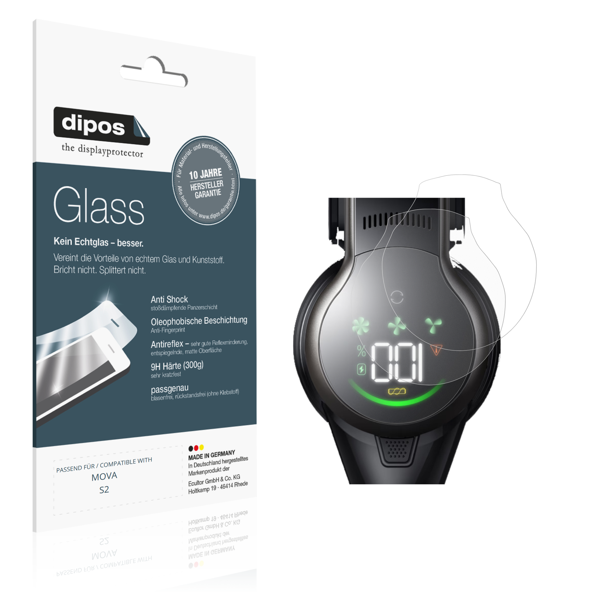 Matte Displayschutzfolie von dipos passend für MOVA S2, 9H kratzfest und blasenfrei montiert