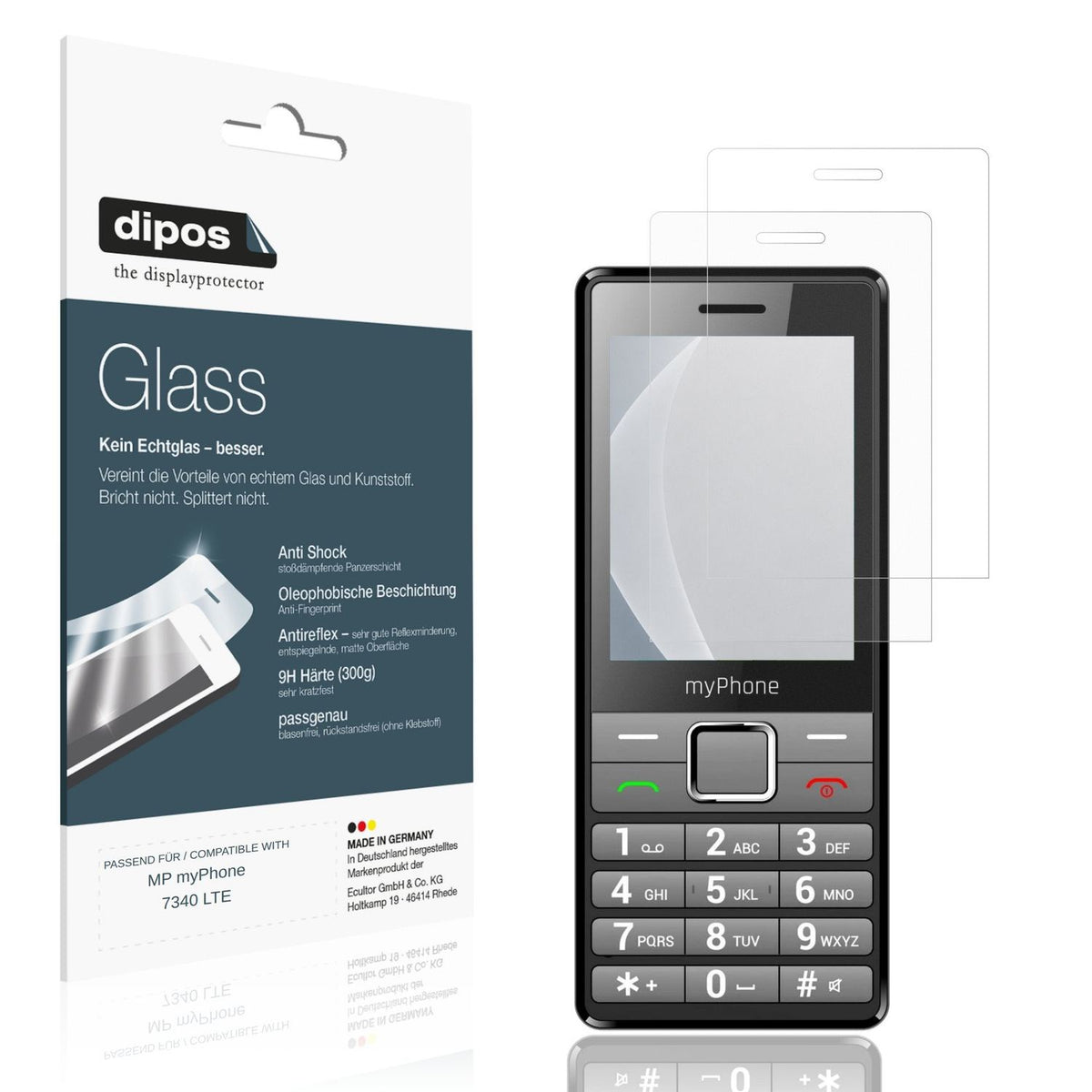 Matte Displayschutzfolie von dipos passend für MP myPhone 7340 LTE, 9H kratzfest und blasenfrei montiert