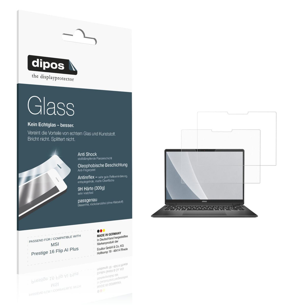 Matte Displayschutzfolie von dipos passend für MSI Prestige 16 Flip AI Plus, 9H kratzfest und blasenfrei montiert