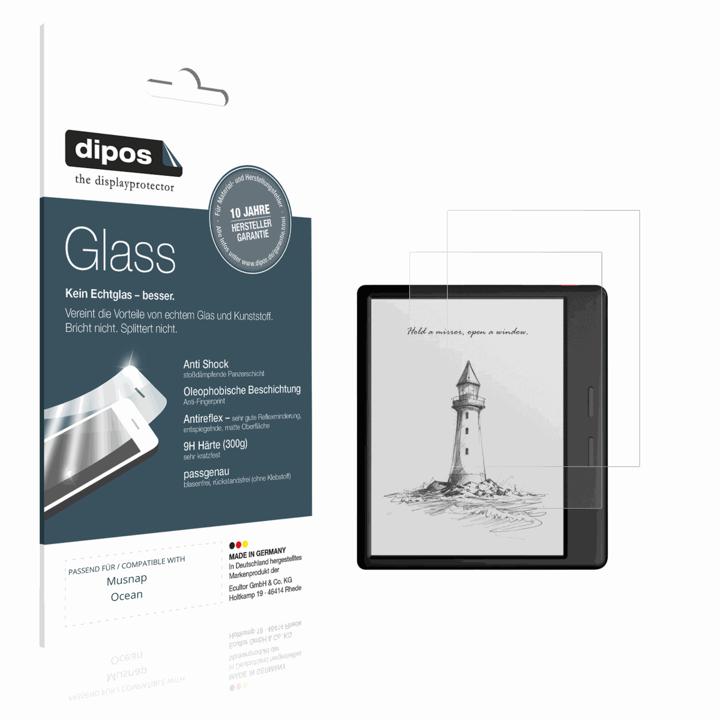 Matte Displayschutzfolie von dipos passend für Musnap Ocean, 9H kratzfest und blasenfrei montiert