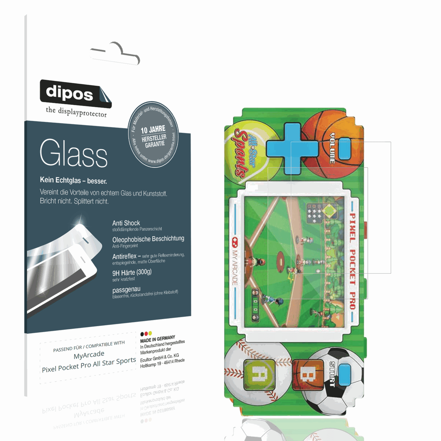 Matte Displayschutzfolie von dipos passend für MyArcade Pixel Pocket Pro All Star Sports, 9H kratzfest und blasenfrei montiert