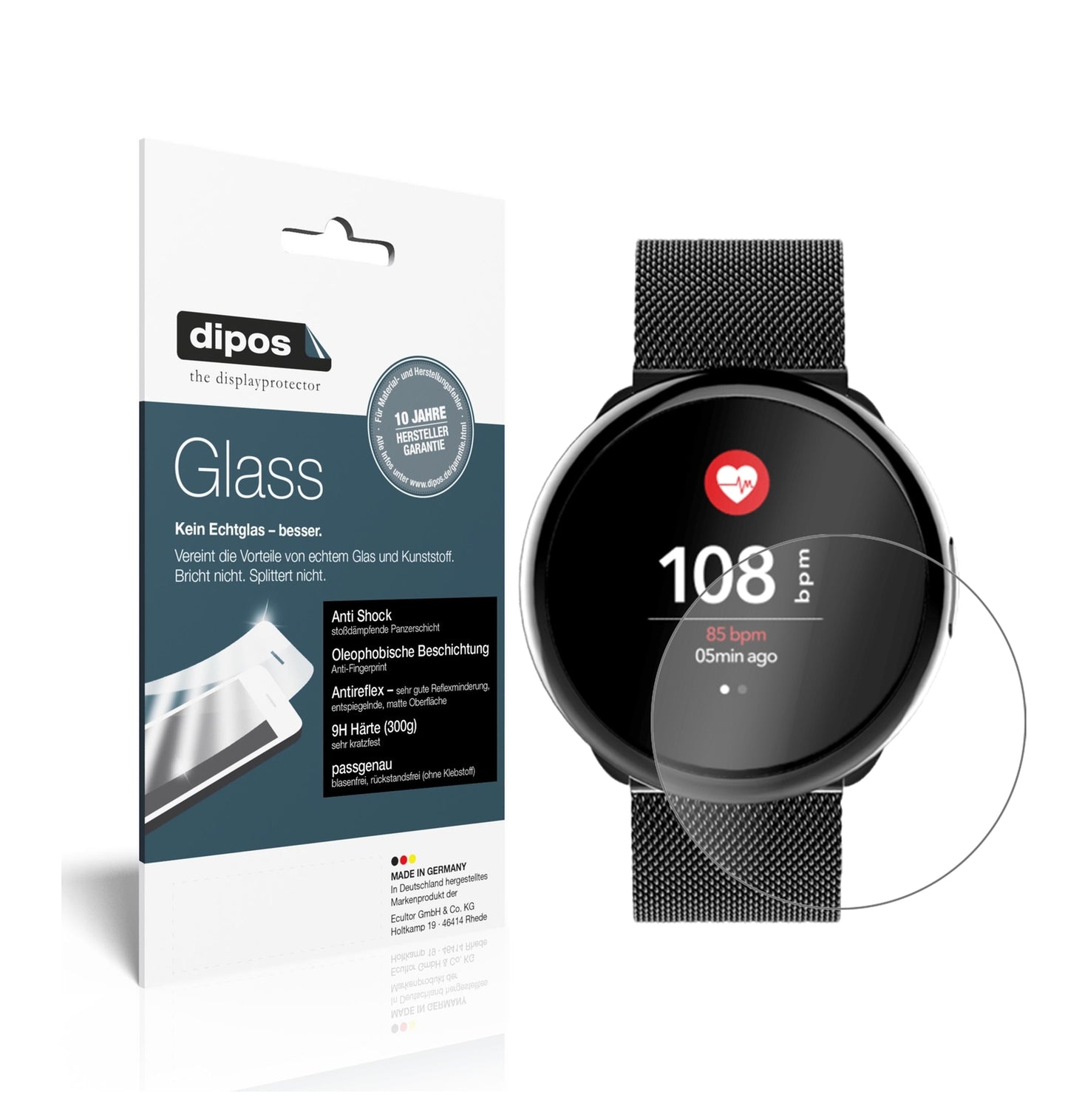 Matte Displayschutzfolie von dipos passend für MyKronoz ZEROUND2HR ELITE, 9H kratzfest und blasenfrei montiert