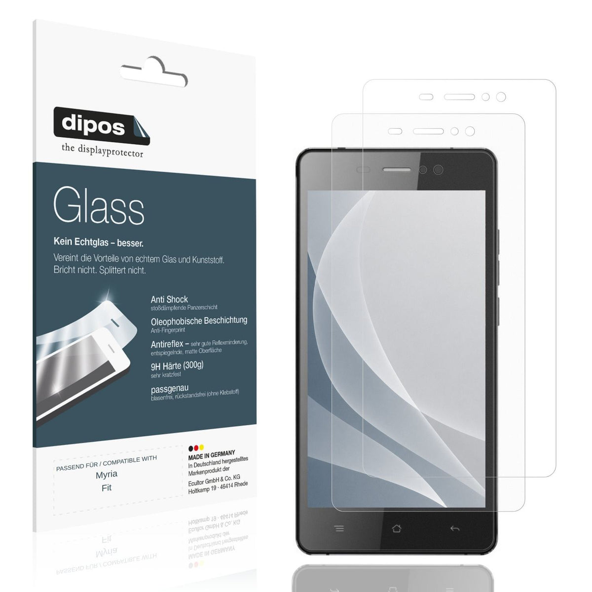 Matte Displayschutzfolie von dipos passend für Myria Fit, 9H kratzfest und blasenfrei montiert