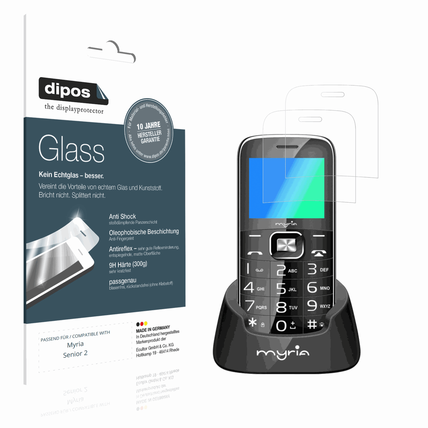 Matte Displayschutzfolie von dipos passend für Myria Senior 2, 9H kratzfest und blasenfrei montiert