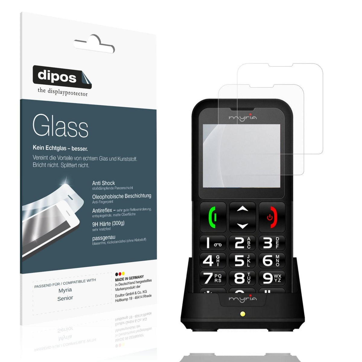 Matte Displayschutzfolie von dipos passend für Myria Senior, 9H kratzfest und blasenfrei montiert