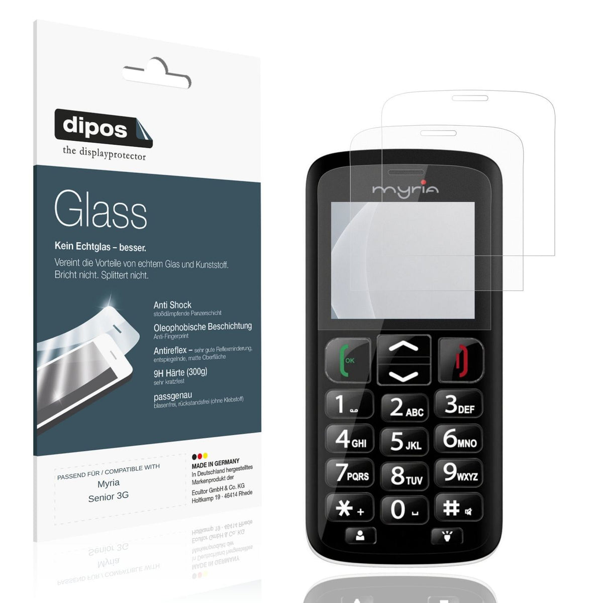 Matte Displayschutzfolie von dipos passend für Myria Senior 3G, 9H kratzfest und blasenfrei montiert