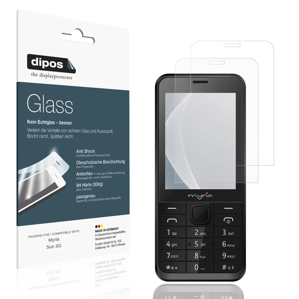 Matte Displayschutzfolie von dipos passend für Myria Sun 3G, 9H kratzfest und blasenfrei montiert