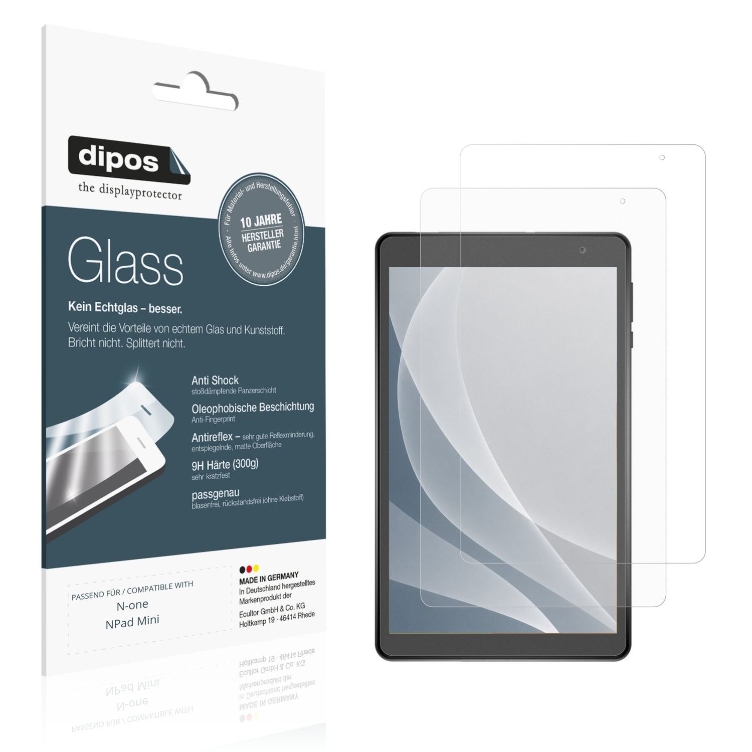 Matte Displayschutzfolie von dipos passend für N-one NPad Mini, 9H kratzfest und blasenfrei montiert