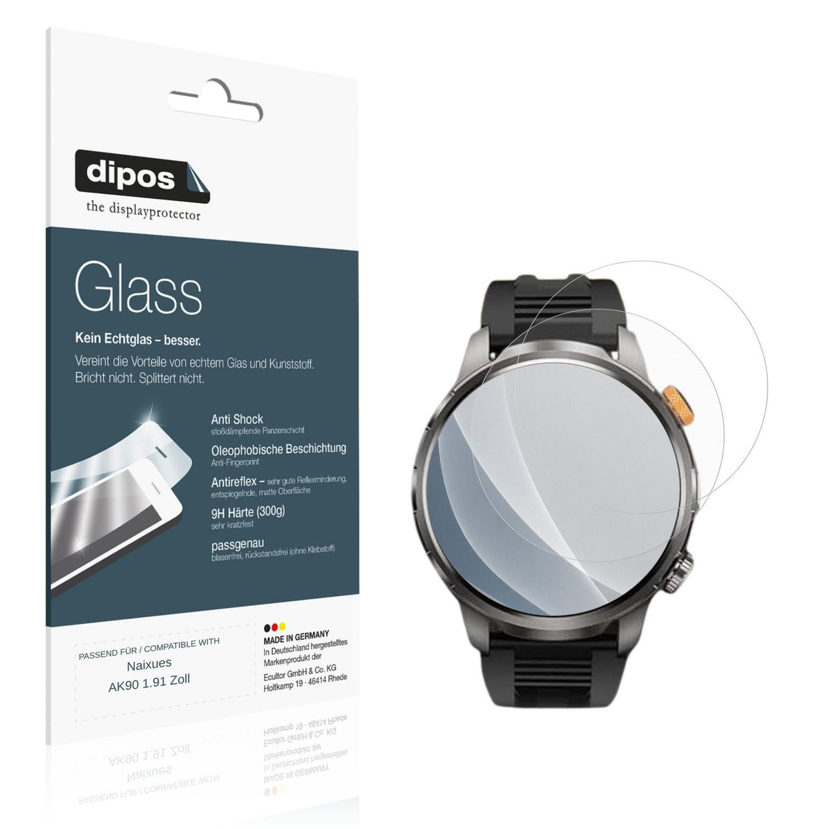 Matte Displayschutzfolie von dipos passend für Naixues AK90 1.91 Zoll, 9H kratzfest und blasenfrei montiert
