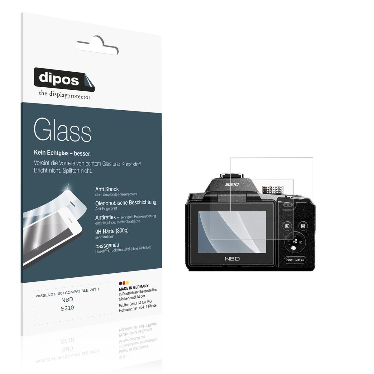 Matte Displayschutzfolie von dipos passend für NBD S210, 9H kratzfest und blasenfrei montiert
