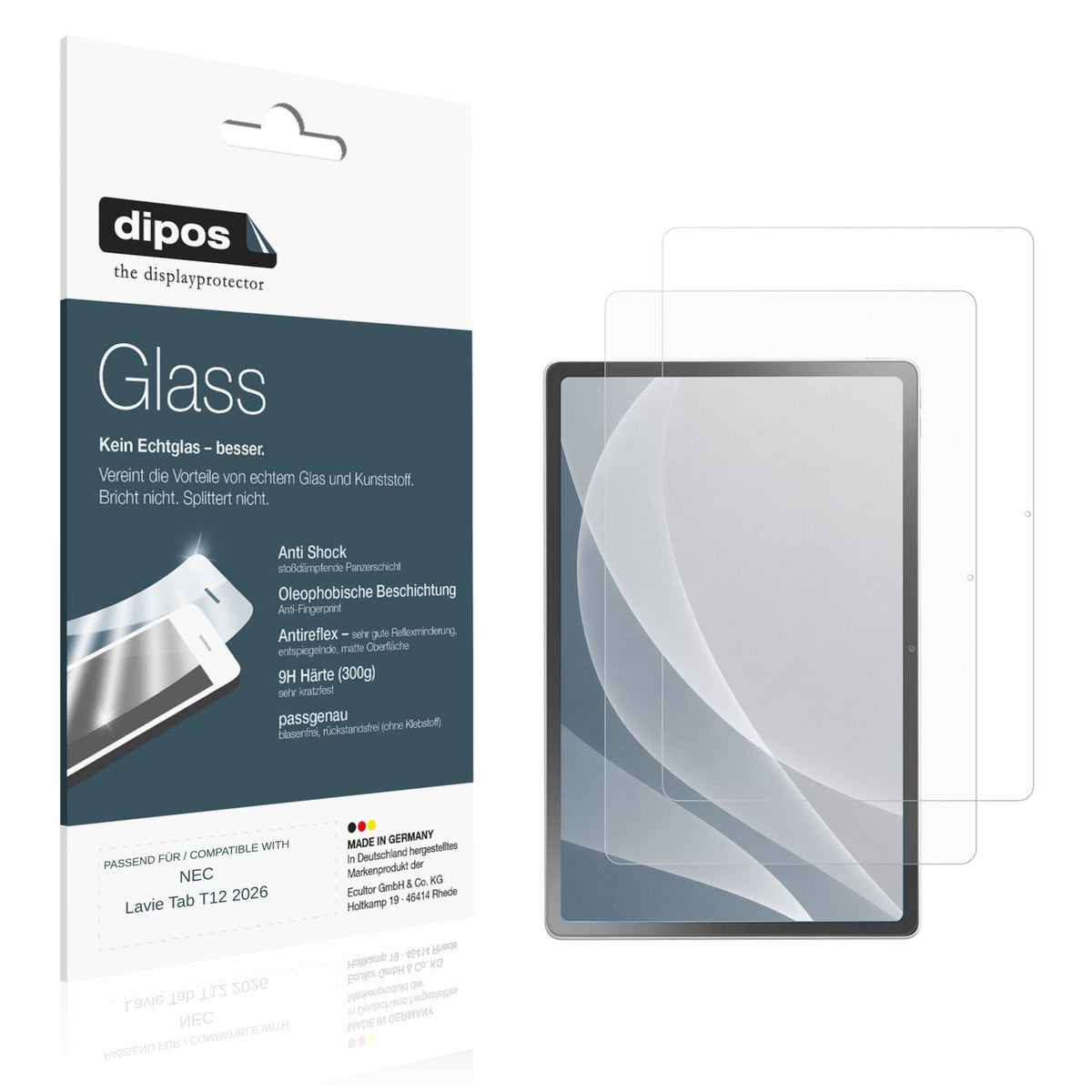 Matte Displayschutzfolie von dipos passend für NEC Lavie Tab T12 2026, 9H kratzfest und blasenfrei montiert