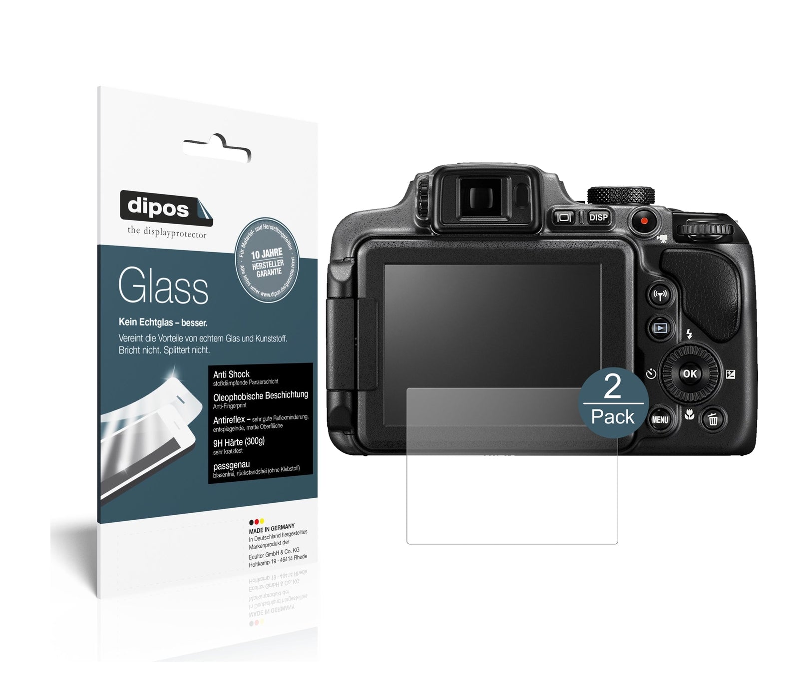 Matte Displayschutzfolie von dipos passend für Nikon Coolpix B600, 9H kratzfest und blasenfrei montiert