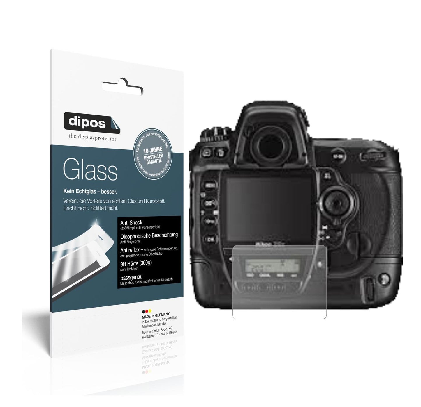 Matte Displayschutzfolie von dipos passend für Nikon D3x, 9H kratzfest und blasenfrei montiert