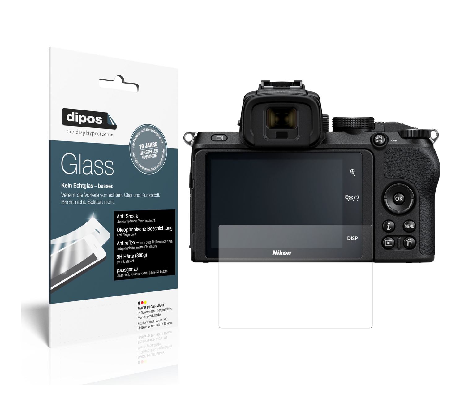 Matte Displayschutzfolie von dipos passend für Nikon Z50, 9H kratzfest und blasenfrei montiert