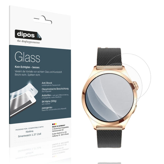 Matte Displayschutzfolie von dipos passend für Niolina Smartwatch 1.27 Zoll, 9H kratzfest und blasenfrei montiert