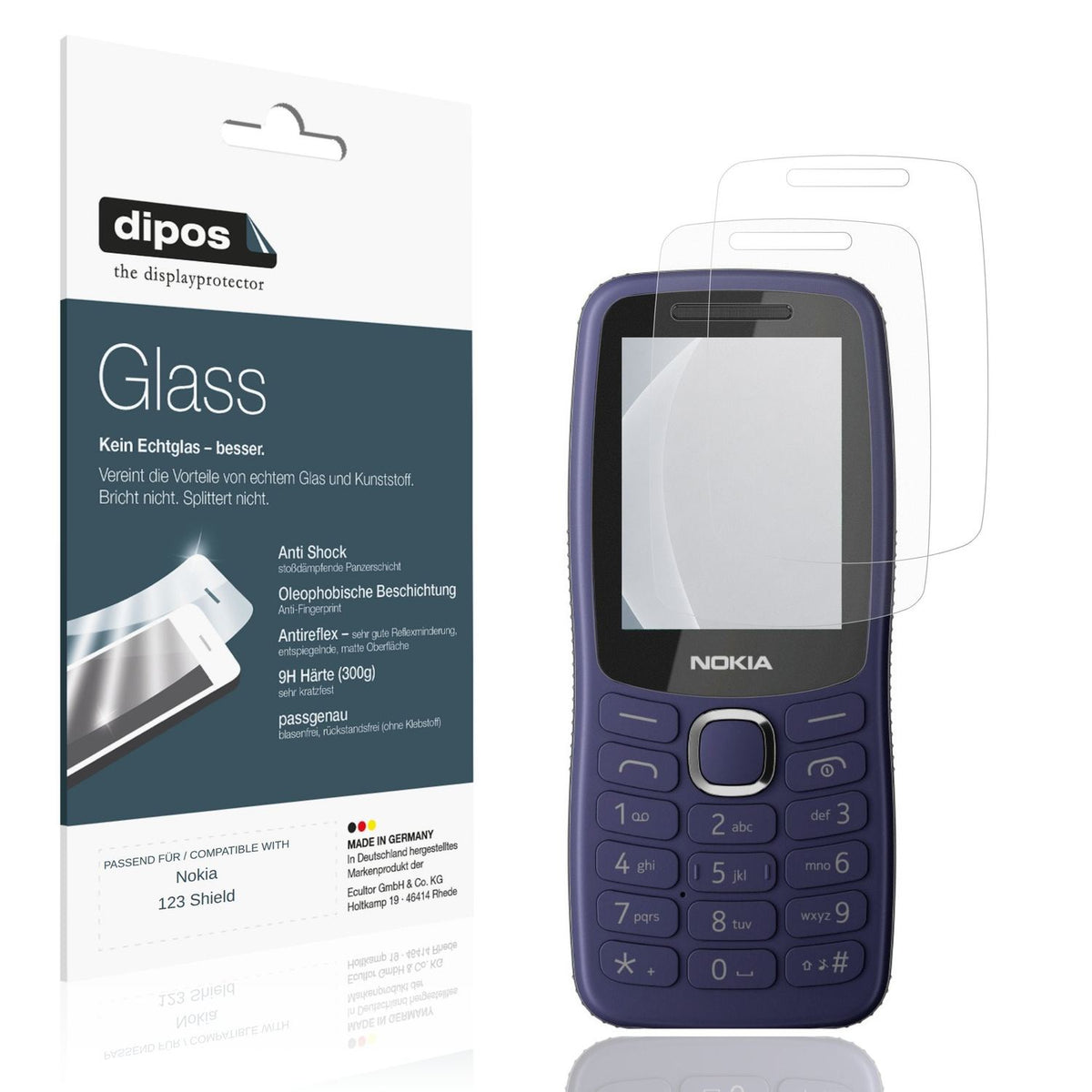 Matte Displayschutzfolie von dipos passend für Nokia 123 Shield, 9H kratzfest und blasenfrei montiert