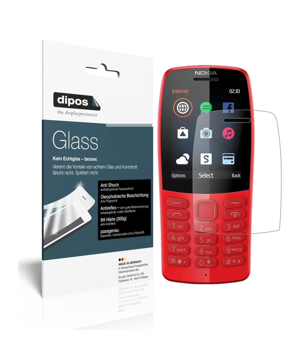 Matte Displayschutzfolie von dipos passend für Nokia 210, 9H kratzfest und blasenfrei montiert