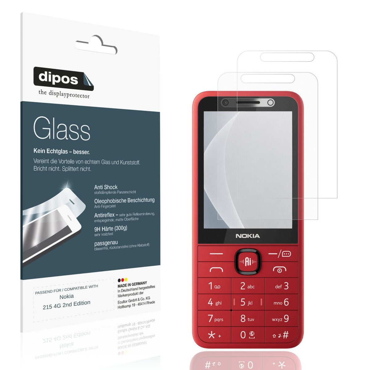 Matte Displayschutzfolie von dipos passend für Nokia 215 4G 2nd Edition, 9H kratzfest und blasenfrei montiert