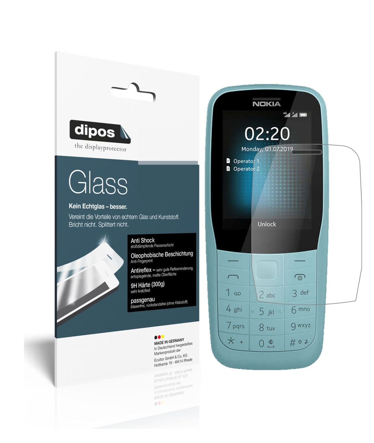 Matte Displayschutzfolie von dipos passend für Nokia 220 4G, 9H kratzfest und blasenfrei montiert