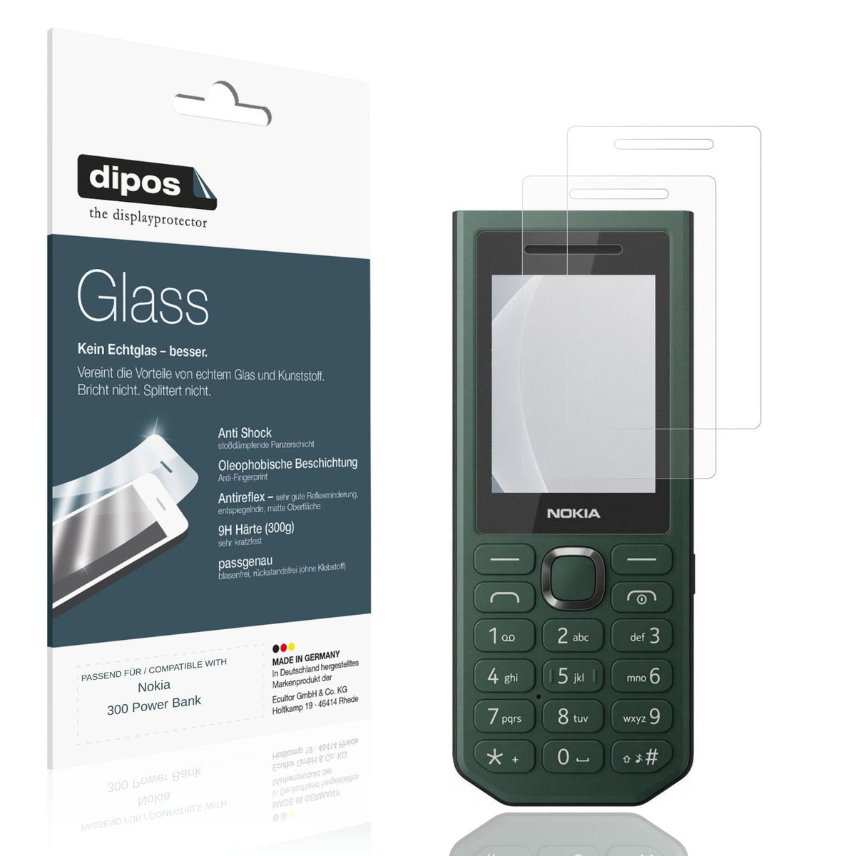 Matte Displayschutzfolie von dipos passend für Nokia 300 Power Bank, 9H kratzfest und blasenfrei montiert