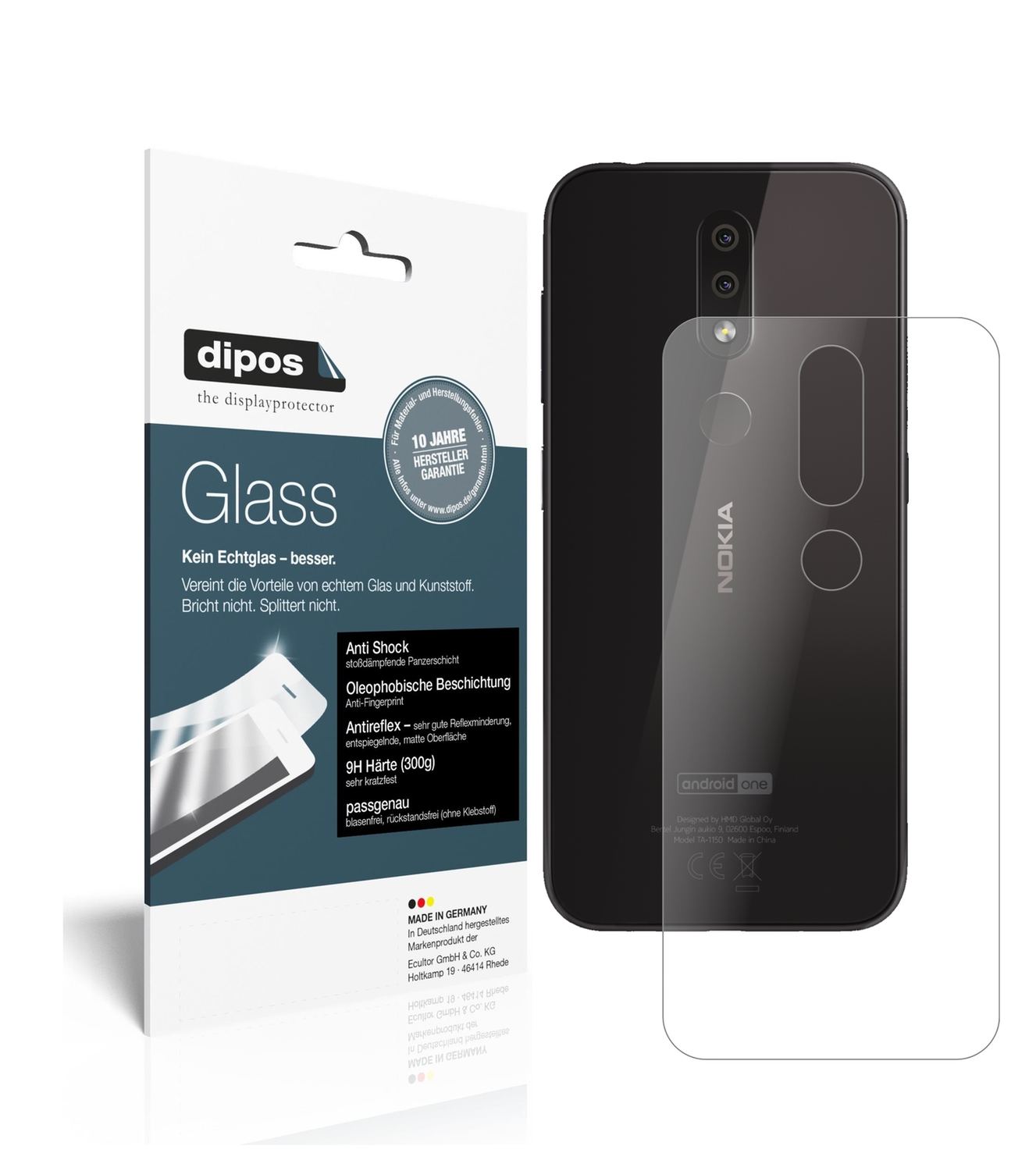 Matte Displayschutzfolie von dipos passend für Nokia 4.2 Rückseite, 9H kratzfest und blasenfrei montiert
