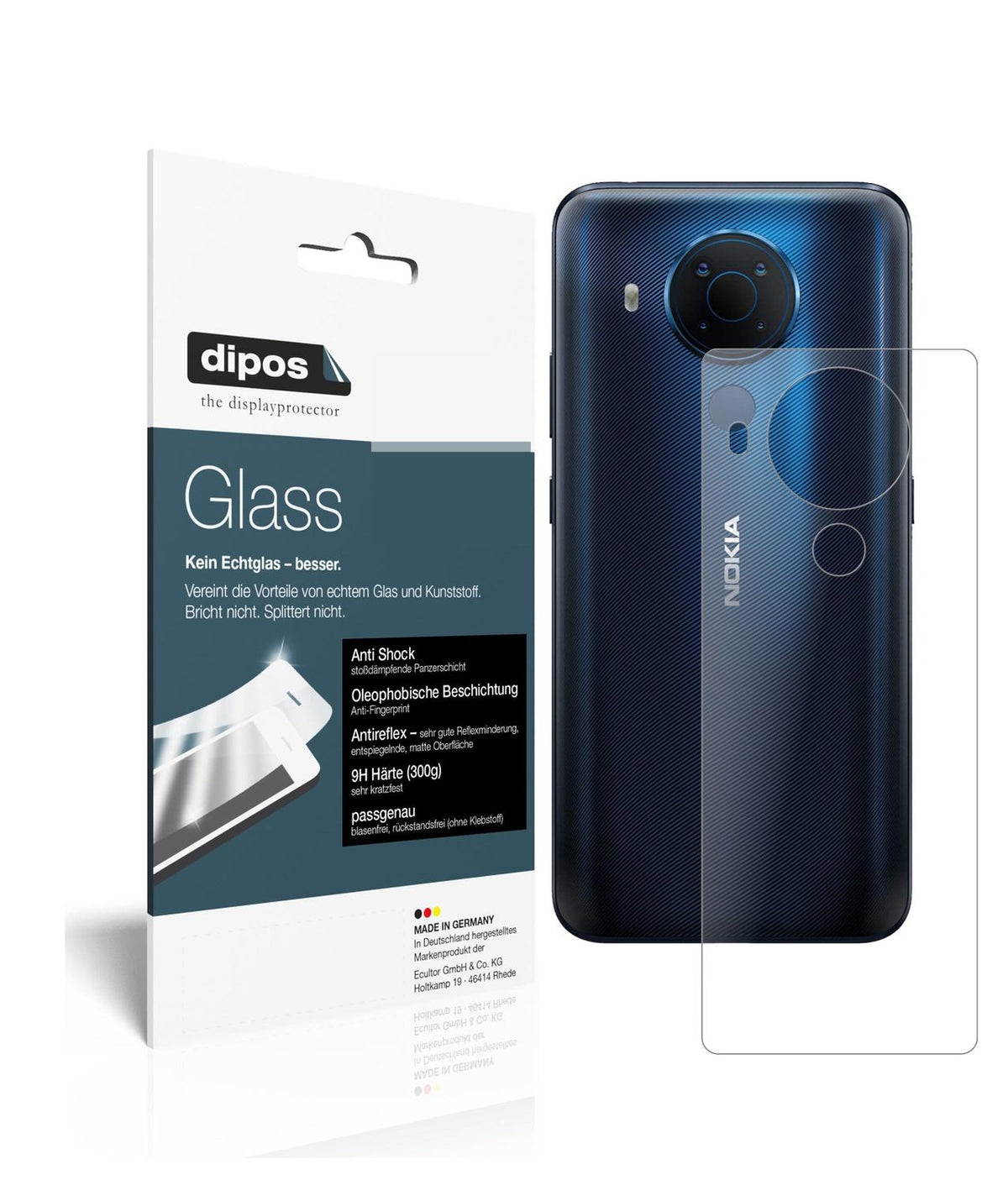 Matte Displayschutzfolie von dipos passend für Nokia 5.4 Rückseite, 9H kratzfest und blasenfrei montiert