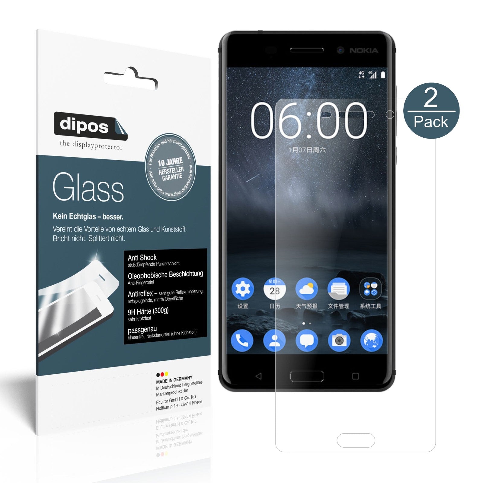 Matte Displayschutzfolie von dipos passend für Nokia 6, 9H kratzfest und blasenfrei montiert