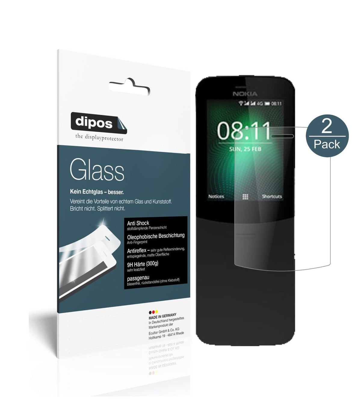 Matte Displayschutzfolie von dipos passend für Nokia 8810, 9H kratzfest und blasenfrei montiert