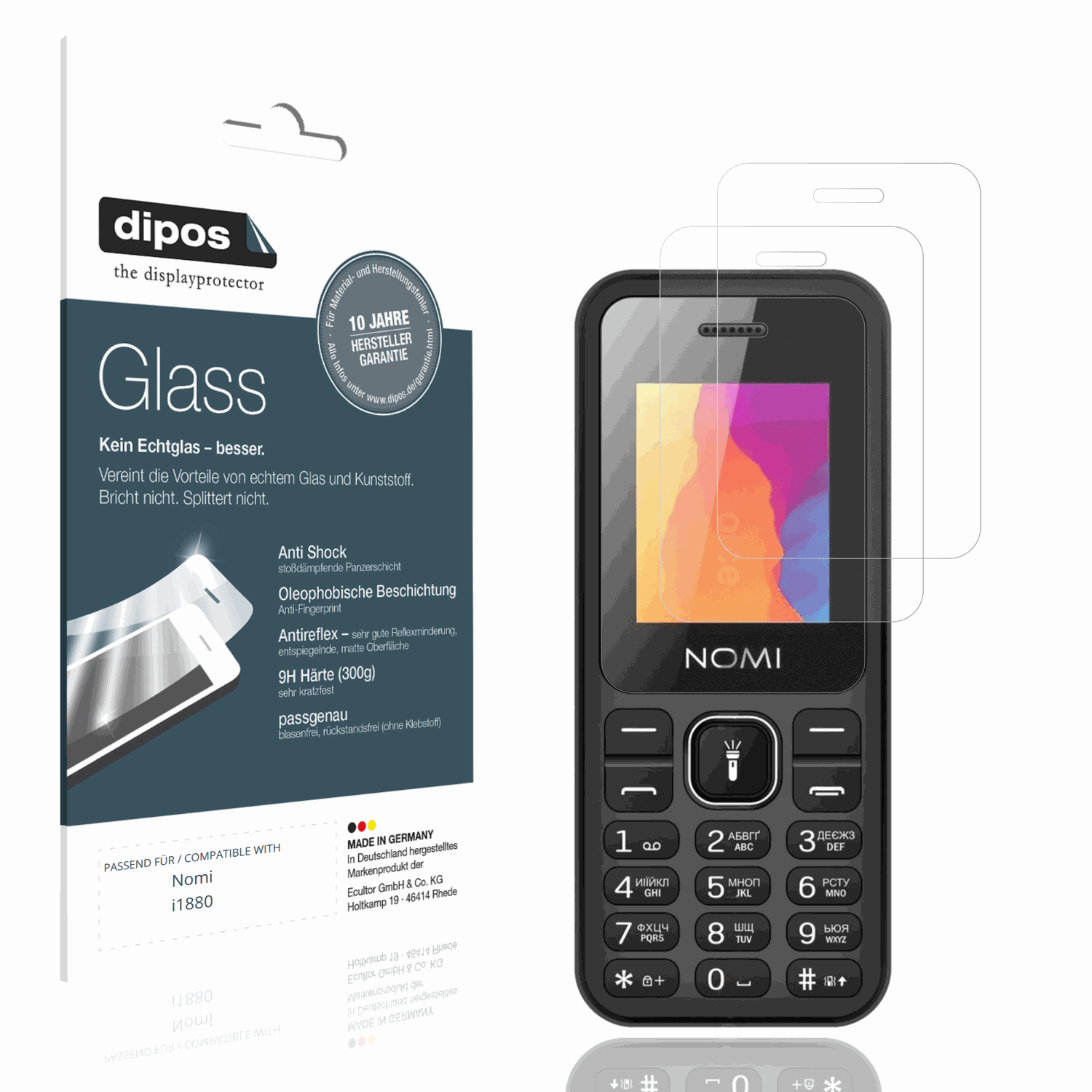 Matte Displayschutzfolie von dipos passend für Nomi i1880, 9H kratzfest und blasenfrei montiert