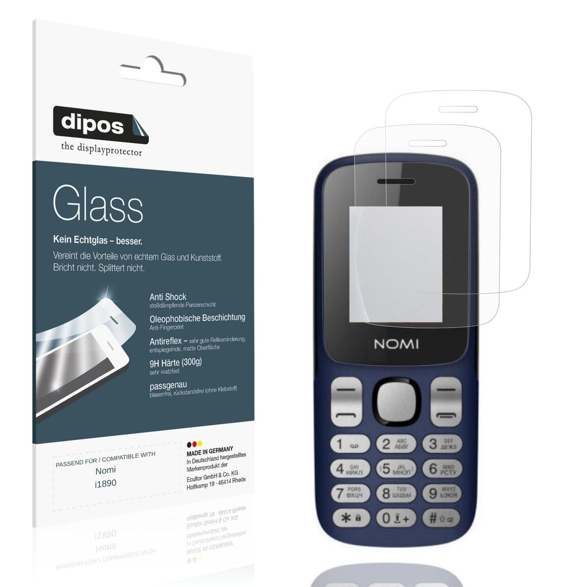 Matte Displayschutzfolie von dipos passend für Nomi i1890, 9H kratzfest und blasenfrei montiert