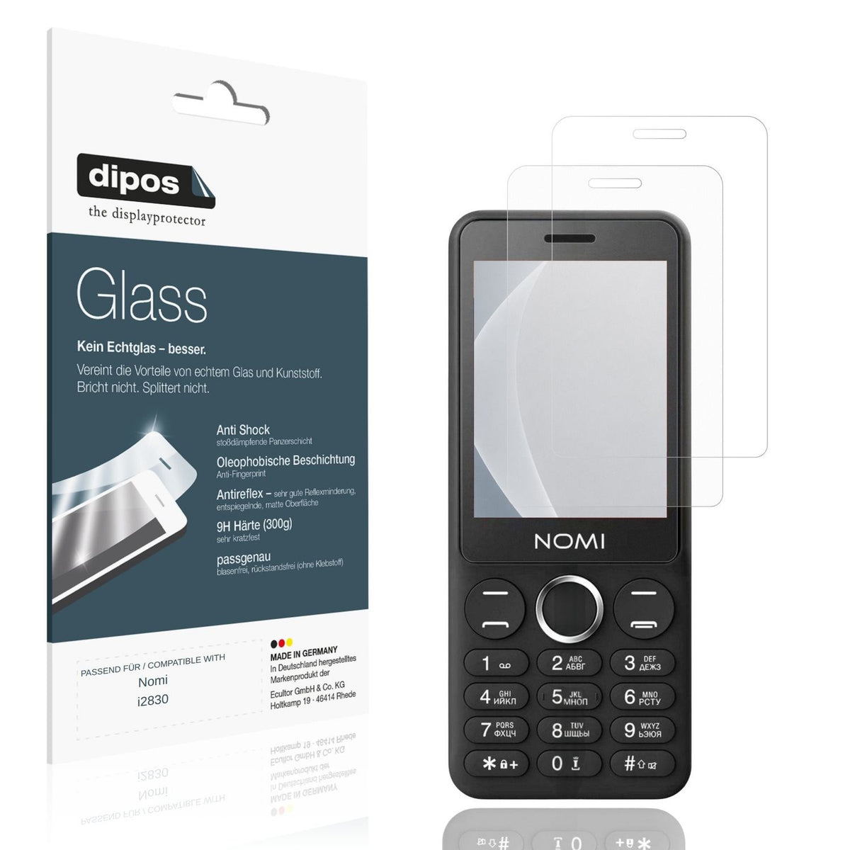 Matte Displayschutzfolie von dipos passend für Nomi i2830, 9H kratzfest und blasenfrei montiert