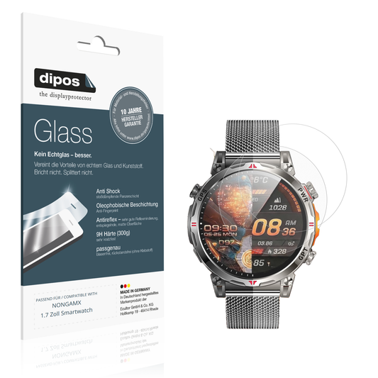 Matte Displayschutzfolie von dipos passend für NONGAMX 1.7 Zoll Smartwatch, 9H kratzfest und blasenfrei montiert