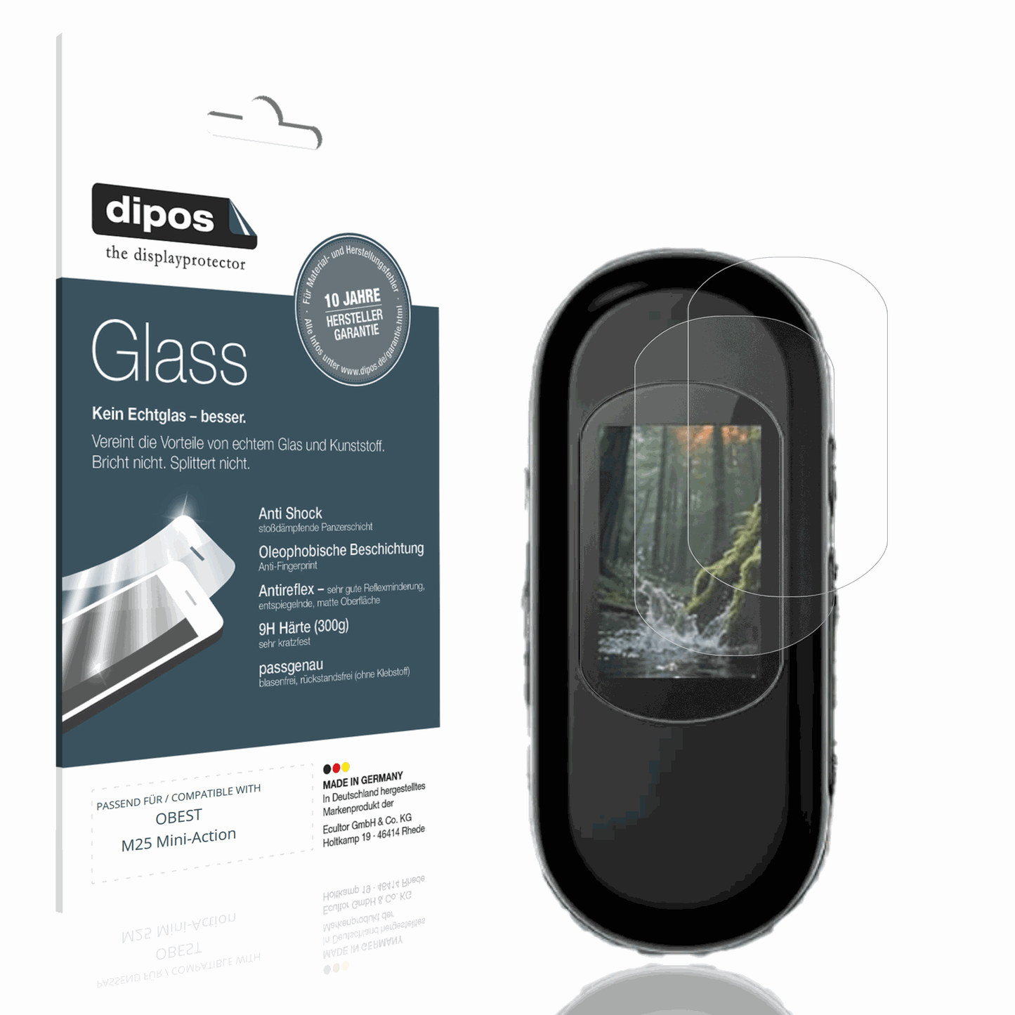 Matte Displayschutzfolie von dipos passend für OBEST M25 Mini-Action, 9H kratzfest und blasenfrei montiert