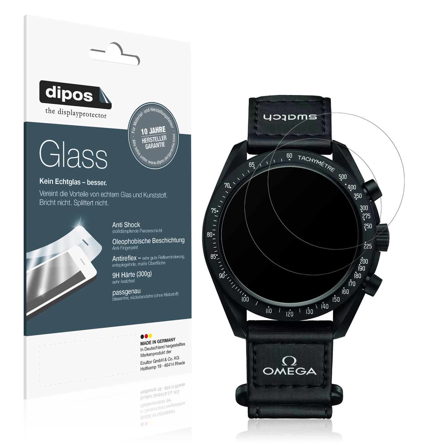 Matte Displayschutzfolie von dipos passend für Omega x Swatch Speedmaster Moonswatch, 9H kratzfest und blasenfrei montiert