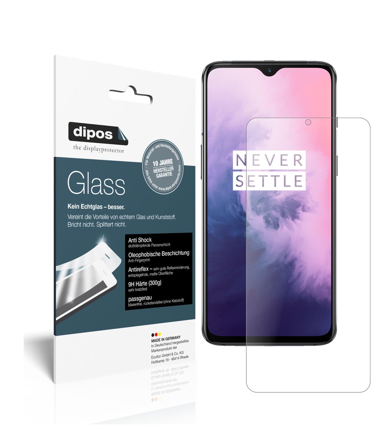 Matte Displayschutzfolie von dipos passend für OnePlus 7, 9H kratzfest und blasenfrei montiert
