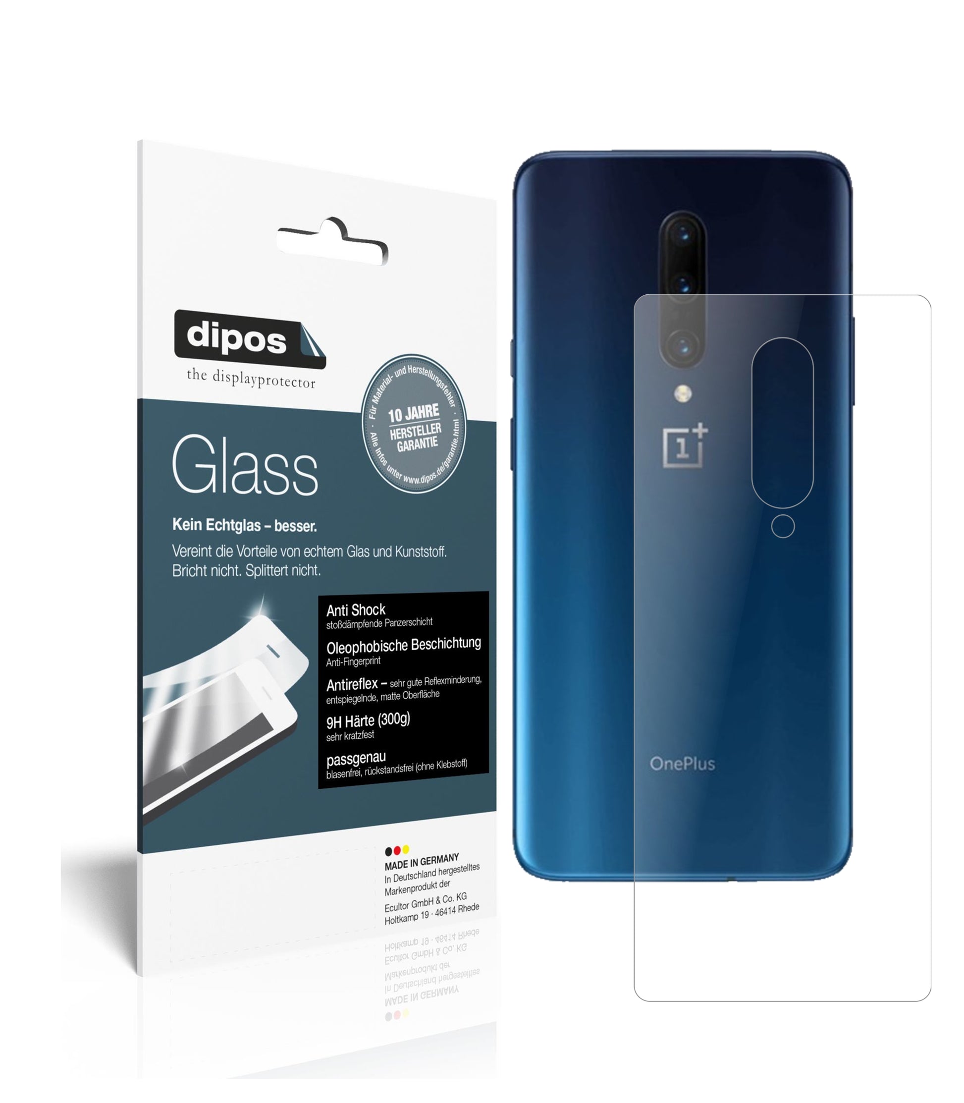 Matte Displayschutzfolie von dipos passend für OnePlus 7T Pro McLaren Edition Rückseite, 9H kratzfest und blasenfrei montiert