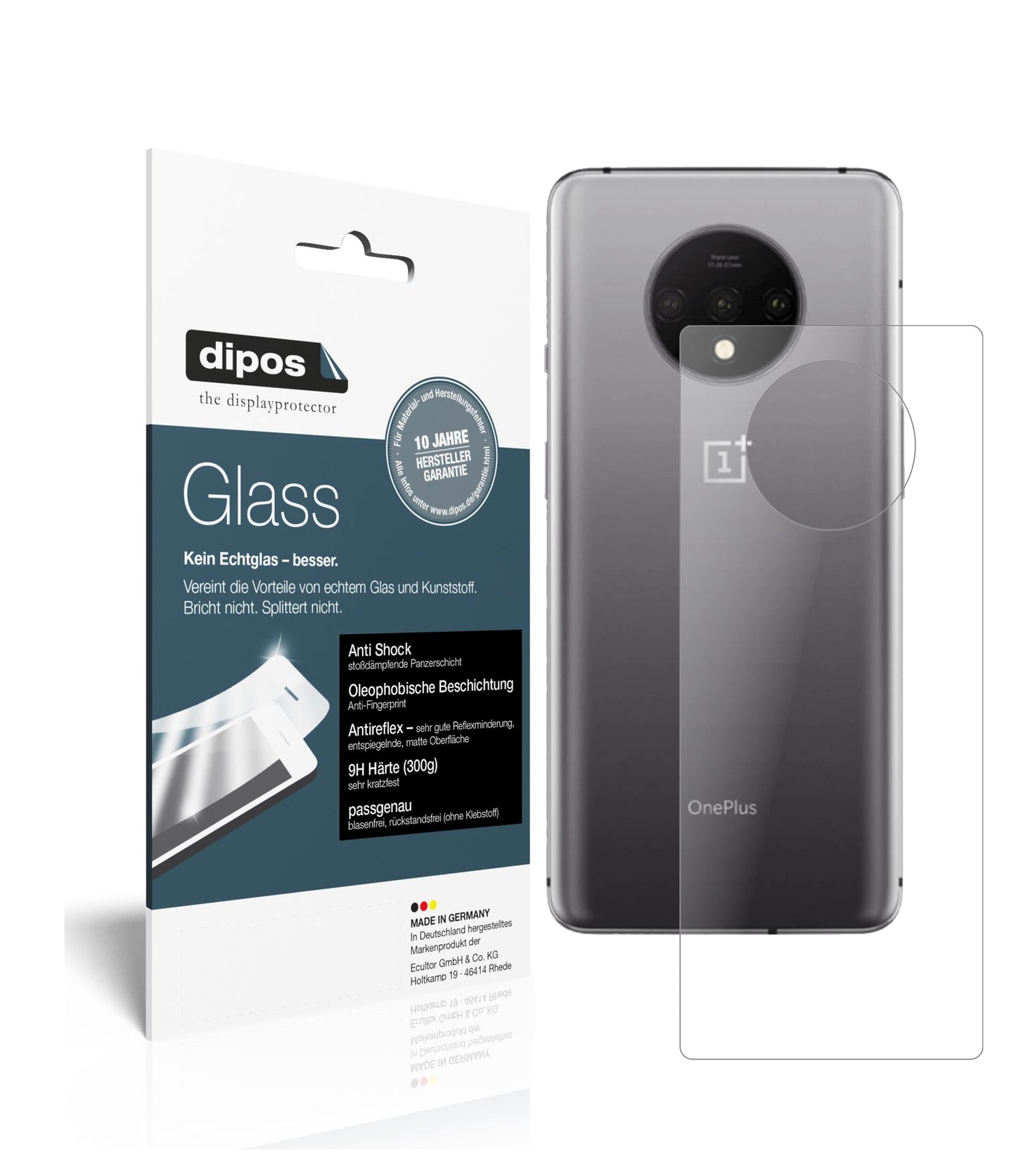Matte Displayschutzfolie von dipos passend für OnePlus 7T Rückseite, 9H kratzfest und blasenfrei montiert