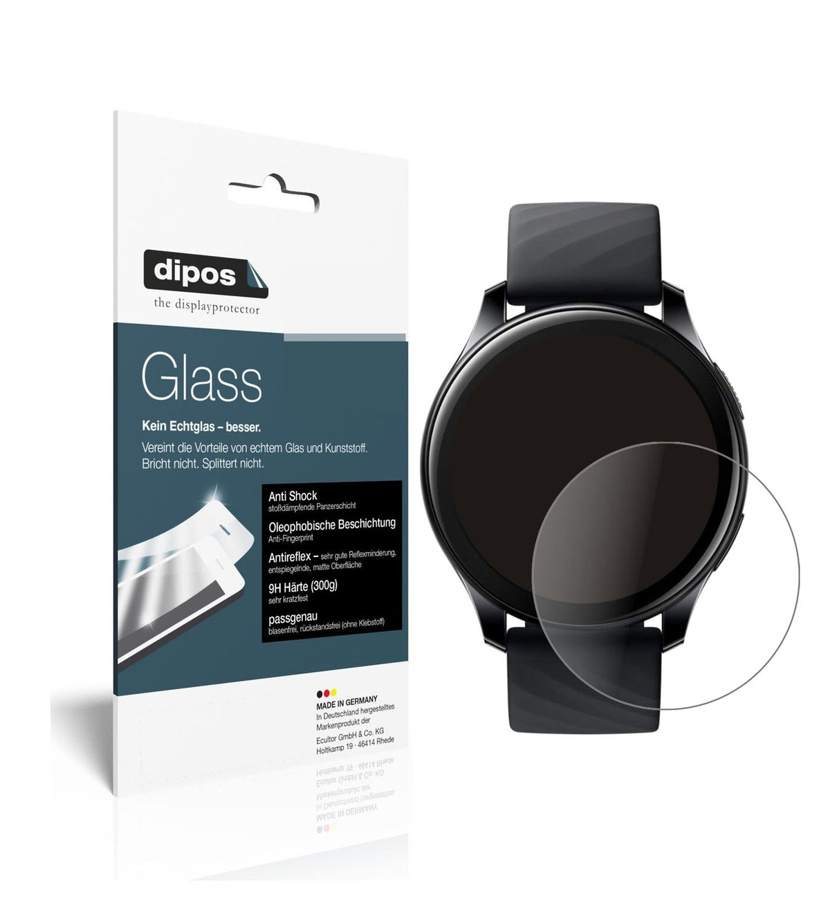 Matte Displayschutzfolie von dipos passend für OnePlus Watch (46mm), 9H kratzfest und blasenfrei montiert