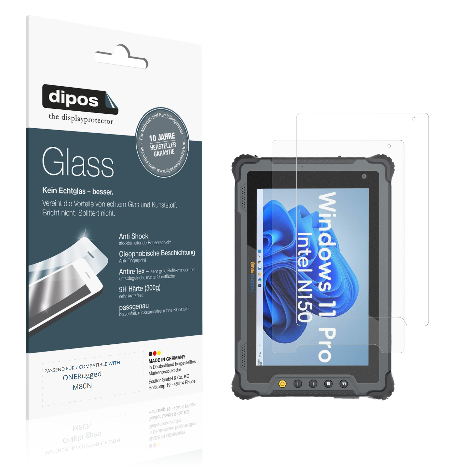 Matte Displayschutzfolie von dipos passend für ONERugged M80N, 9H kratzfest und blasenfrei montiert