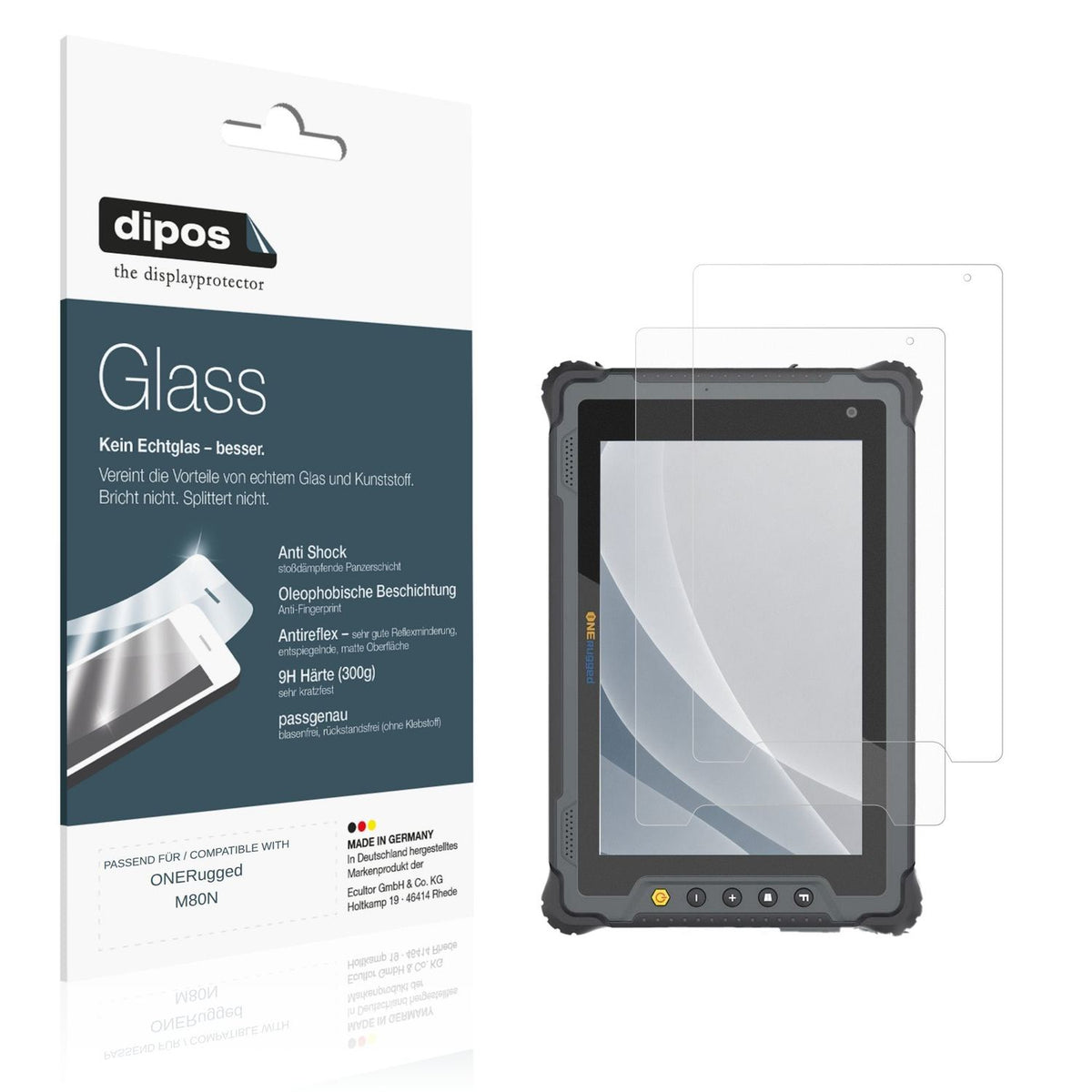Matte Displayschutzfolie von dipos passend für ONERugged M80N, 9H kratzfest und blasenfrei montiert