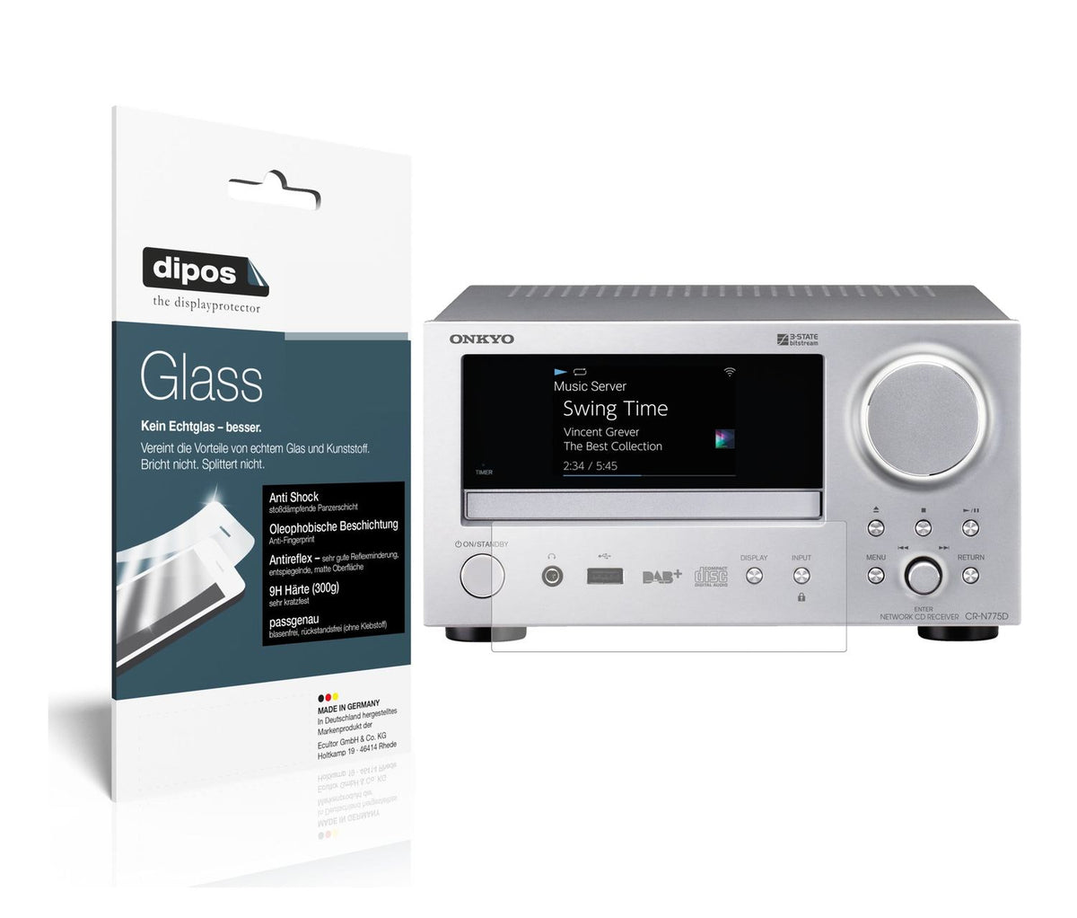 Matte Displayschutzfolie von dipos passend für Onkyo CR-N775D, 9H kratzfest und blasenfrei montiert