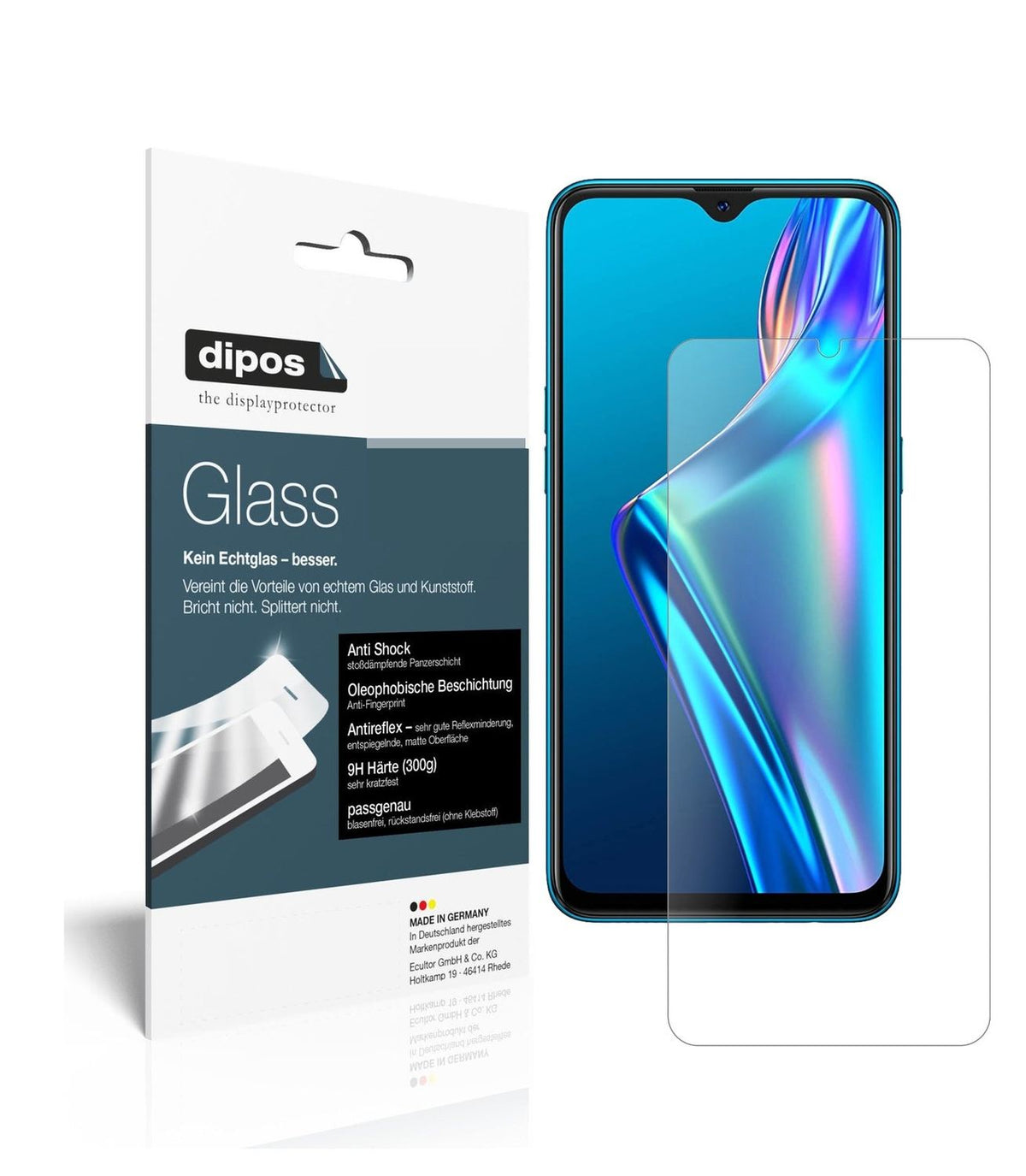 Matte Displayschutzfolie von dipos passend für Oppo A12, 9H kratzfest und blasenfrei montiert